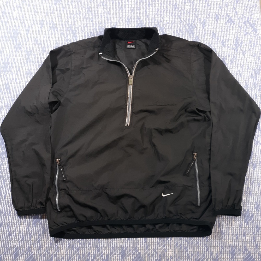 Vintage Nike Running Windbreaker Jacket Womens Medium 1/2 Zip Anorak Black